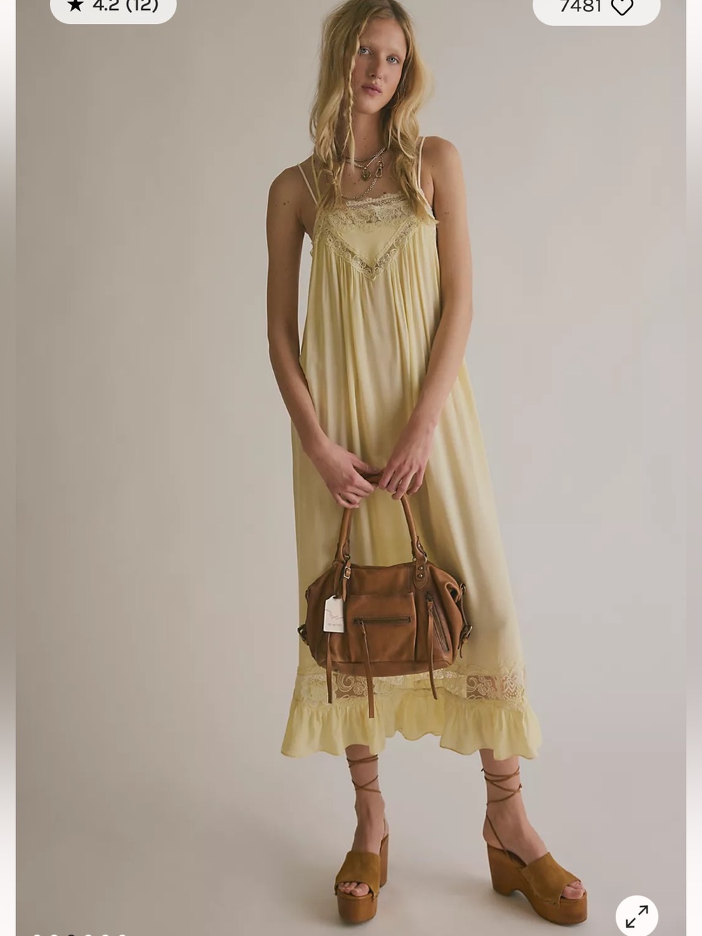 Free People Kiss Me Later Maxi Slip Dress Small Anise Flower Yellow Lace NWT - Picture 4 of 13